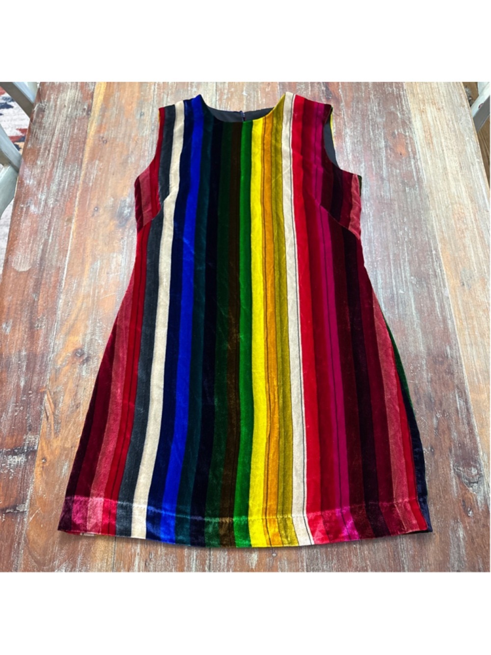 MILLY Velvet Tunic Shift Dress Rainbow Stripe Size 2